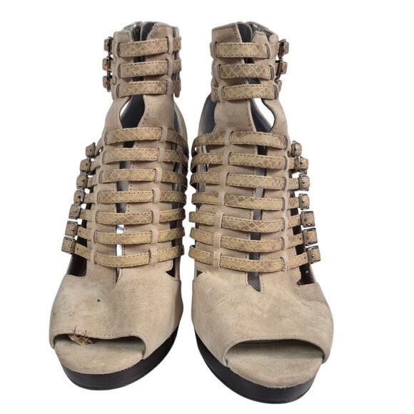 Calvin Klein Leather Cage Gladiator Stiletto Heel Sandals Suede Snakeskin 9 NWOB - Picture 4 of 7